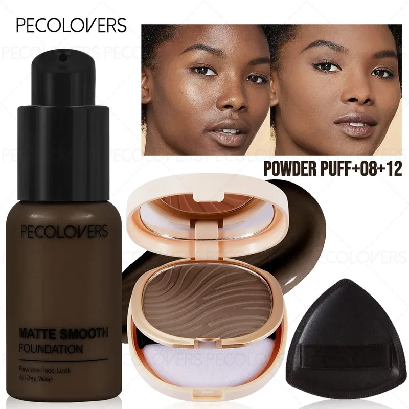 3pcs/Set Foundation Loose Powder Triangle Makeup Kit Full Coverage Liquid Foundation Waterproof Long-Lasting Base Makeup