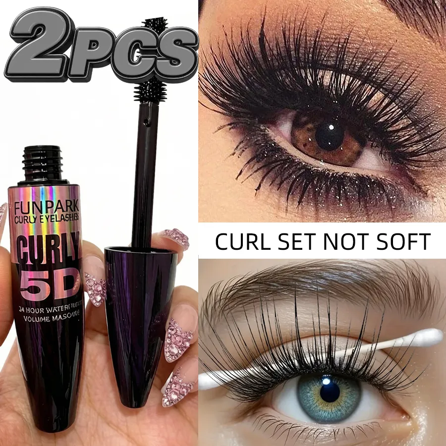 2pcs 5D Eye Black Mascara Waterproof Lengthens Eyelashes Extension Silk Fiber Mascara Long Lasting Eye Makeup for Women Cosmetic Korean Beauty