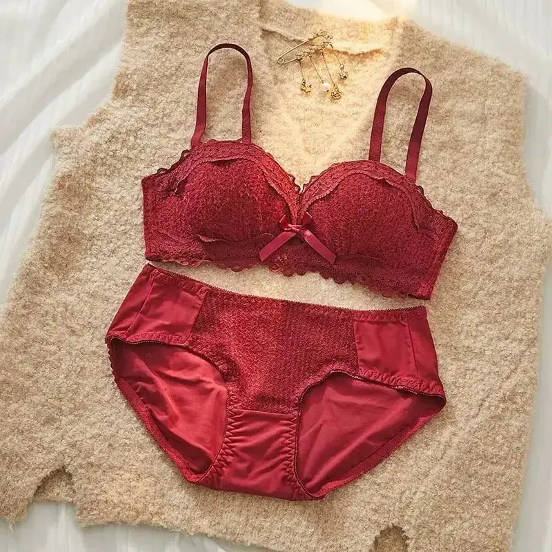 Set di lingerie sexy in pizzo push up imbottito spesso per il seno piccolo che migliora il modellamento del reggiseno a mezza coppa nascosto intimo intimo