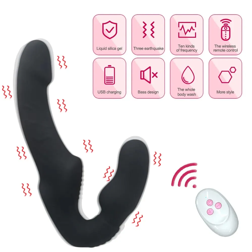 Strapless Strapon Dildo Vibrator Female Double Vibrating G Spot Stimulate Clitoris Anal Massager Adult Sex Toys For Women Couple