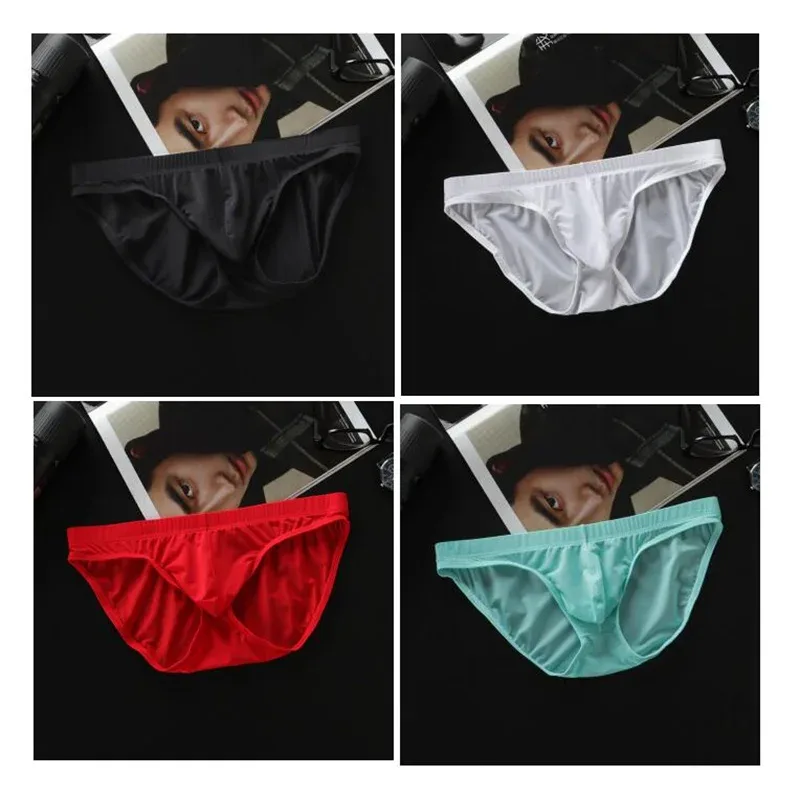 4 Pcs/pack M-4XL Ultra-thin Ice Silk Men Seamless Briefs Transparent Mens Sexy Bikini Underwear Male U Pouch Panties