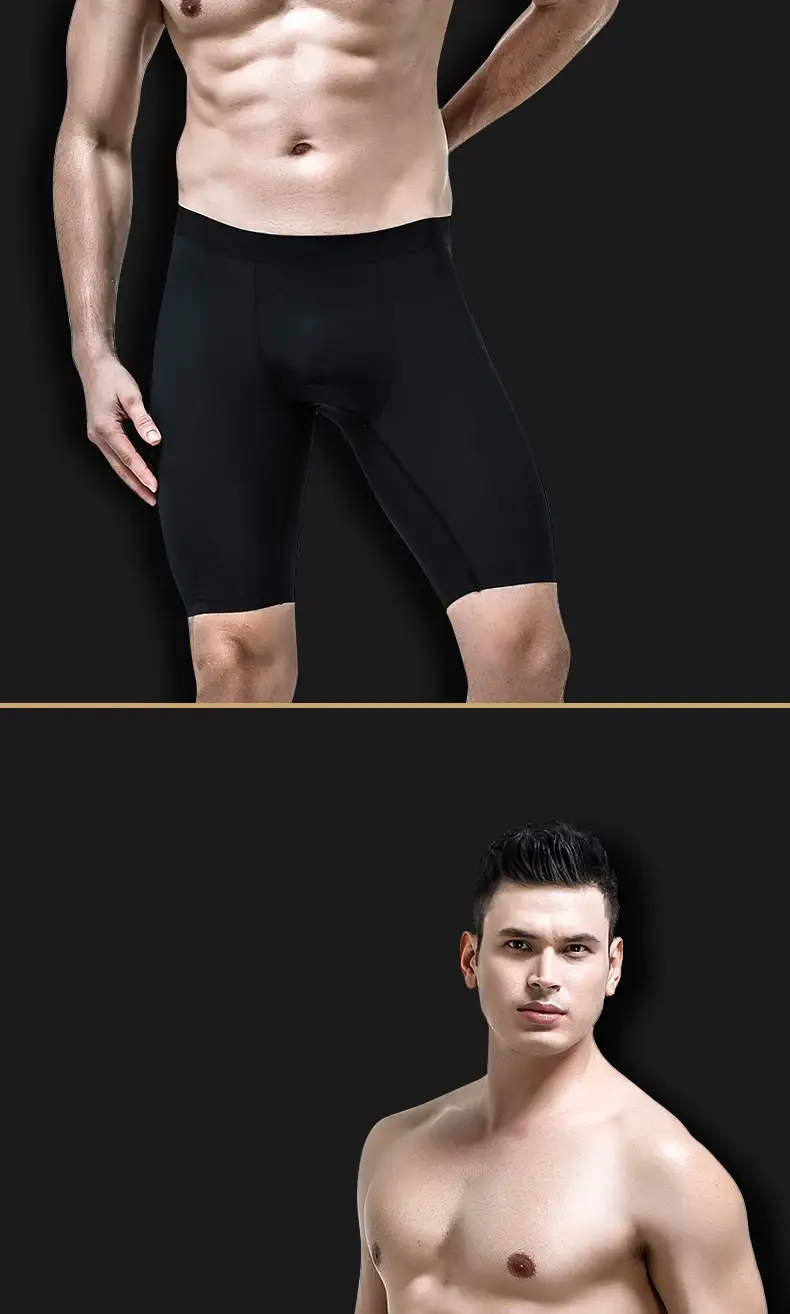 Men's sports underwear for summer, ice silk, quick-drying, extended, anti-friction legs, loose four-corner short underpants