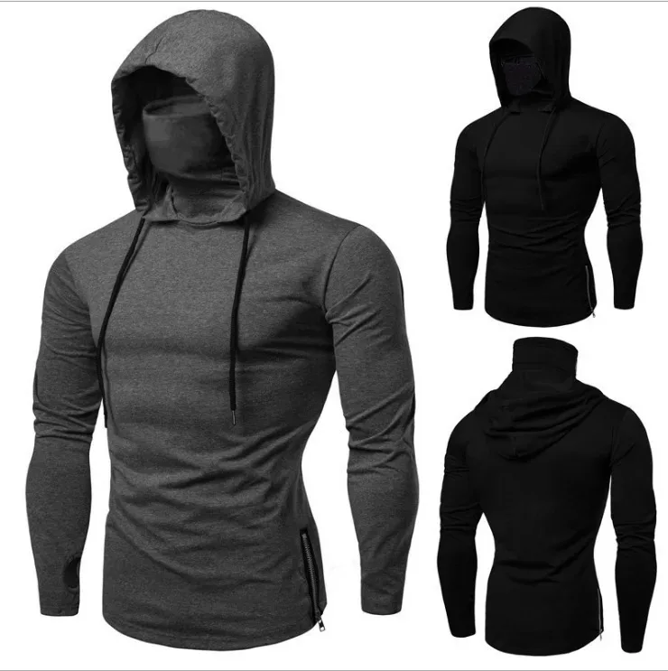 2026 Men's Spring Autumn Gym Thin Hoodie with Mask Casual Splice Large Mask Hooded Sweatshirt for Cycling Motorcycle And Fitness