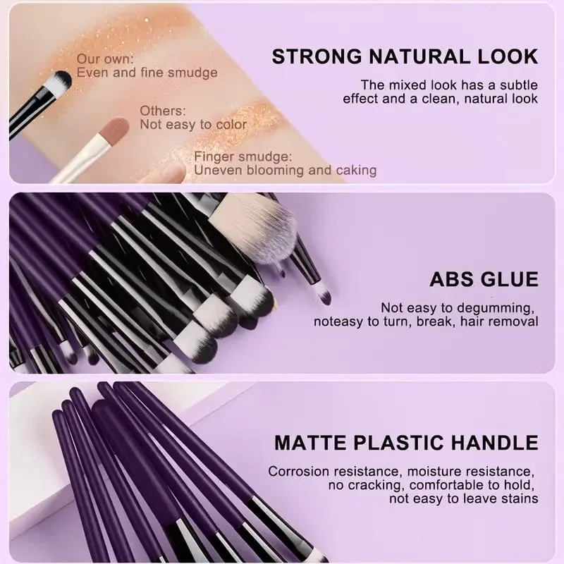 20PCS Detail Makeup Brushes Kit Soft Bristles Concealer Eyeliner Brush Eyeshadow Shader Brush Facial Cosmetic Beauty Tools