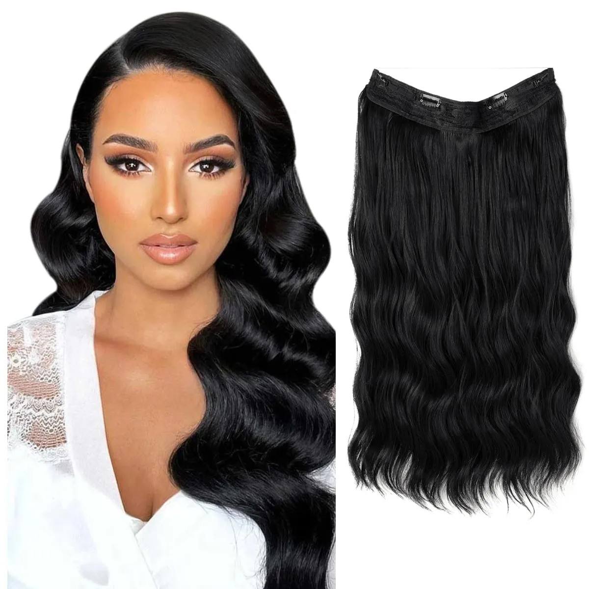 Synthetic Wave Invisible Wire With Clips Hair Extensions Fish Line Natural Blonde Clip In Hairpiece Fake Hair Piece