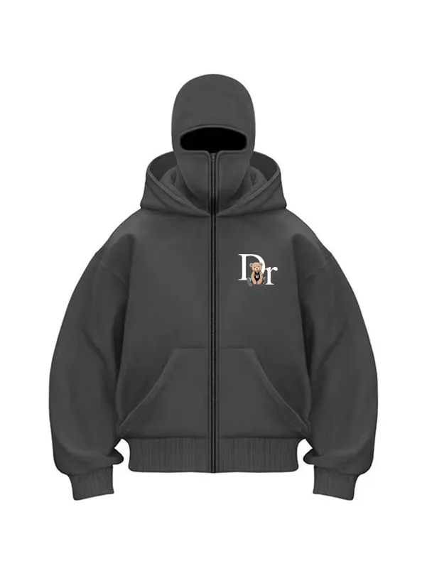 2025 Sweat à capuche zippé imprimé pour hommes Sweat-shirt chaud et décontracté d'hiver avec masque facial à capuche Veste de sport à fermeture éclair pour activités de plein air