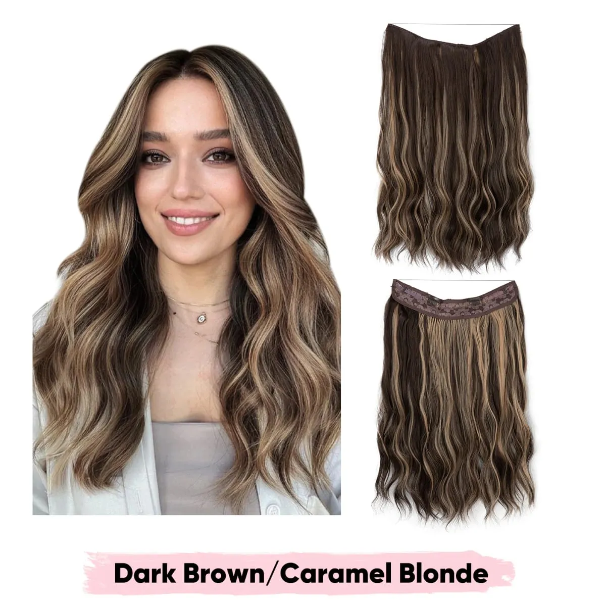 Synthetic Wave Invisible Wire Clip in Hair Extensions Fish Line With Clips Hairpiece Ombre Fake Hair Piece For Woman