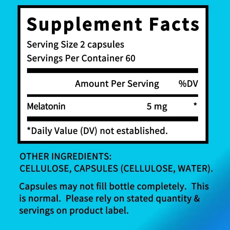 Melatonin Supplement Capsules 5 Mg - Natural Sleep Support Relaxation and Calmness Promotes Sleep Quality
