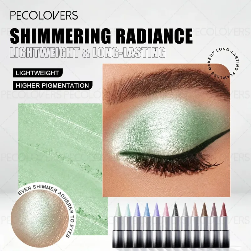 7PCS/Set Green Eyeshadow Stick + Black Eyeliner + Mascara + Brush Set – Shimmer & Matte Finish Waterproof Smooth Application