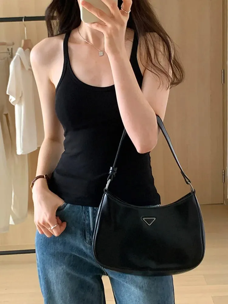 Summer New Solid Color Simple Women's Tanks Slim Casual Fashion Female Top Apricot Dark Grey Dark Coffee Black Tanks