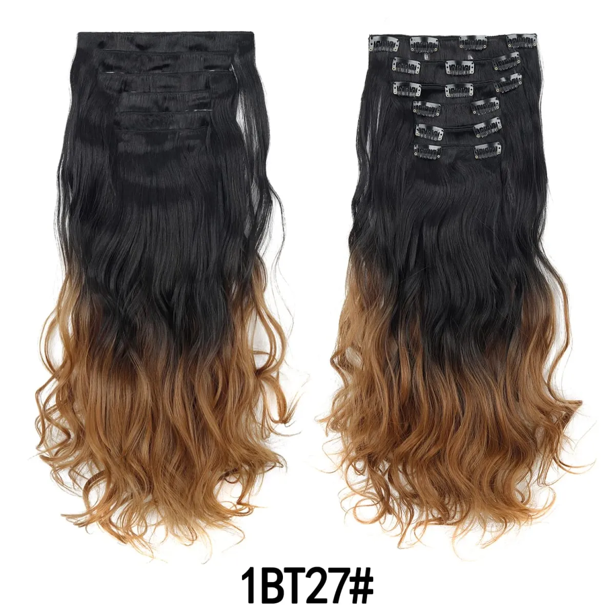 คลิปในส่วนขยายของผม 6PCS Hairpiece 20 นิ้วยาวหยักสังเคราะห์หนา Double Weft ผมสำหรับผู้หญิงสีไล่ระดับสีทุกวันใช้