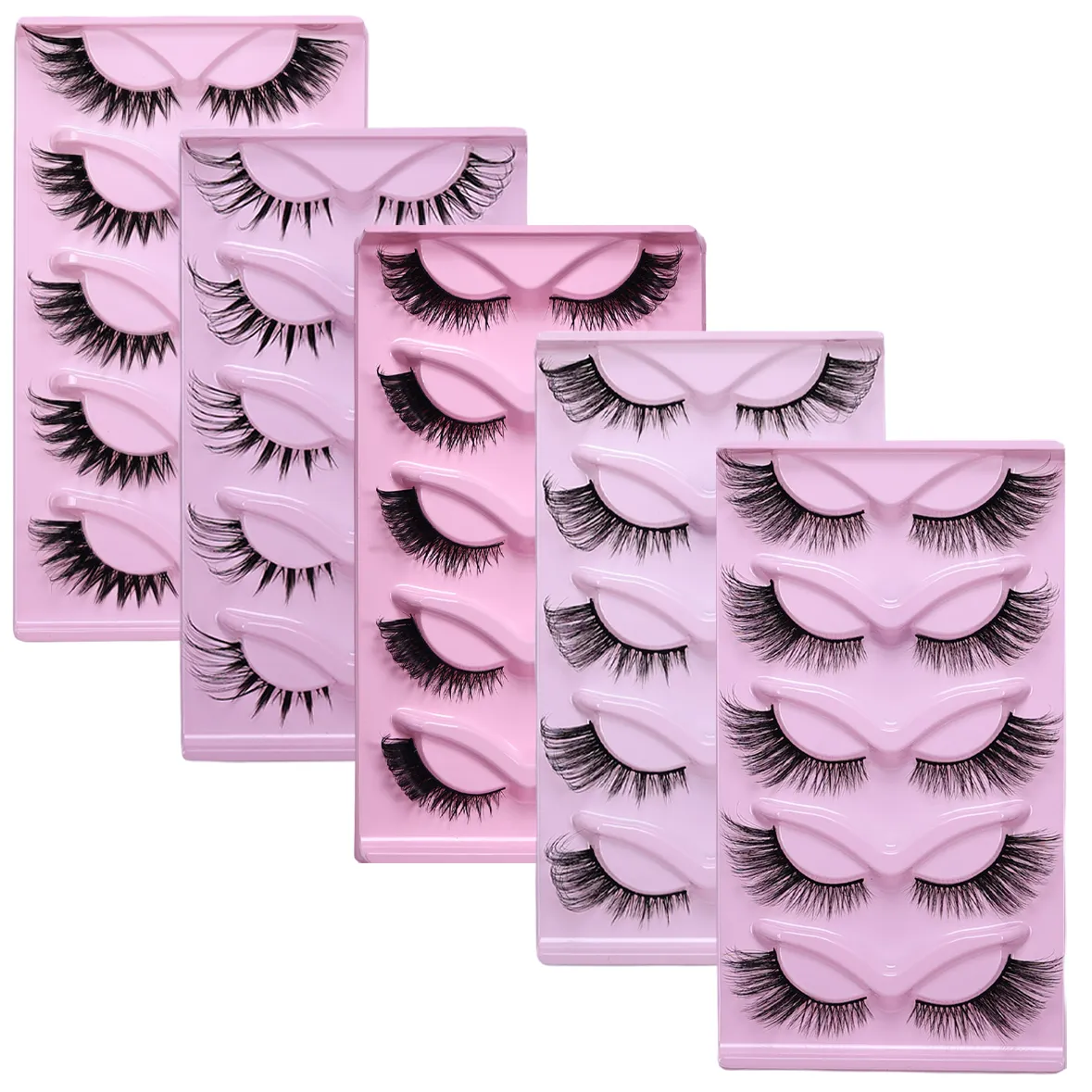 5 Pairs Cat Eye False Eyelashes Eye End Lengthening Long Curling Thick Fluffy All-match Comfortable Fake False Eyelashes — image 3