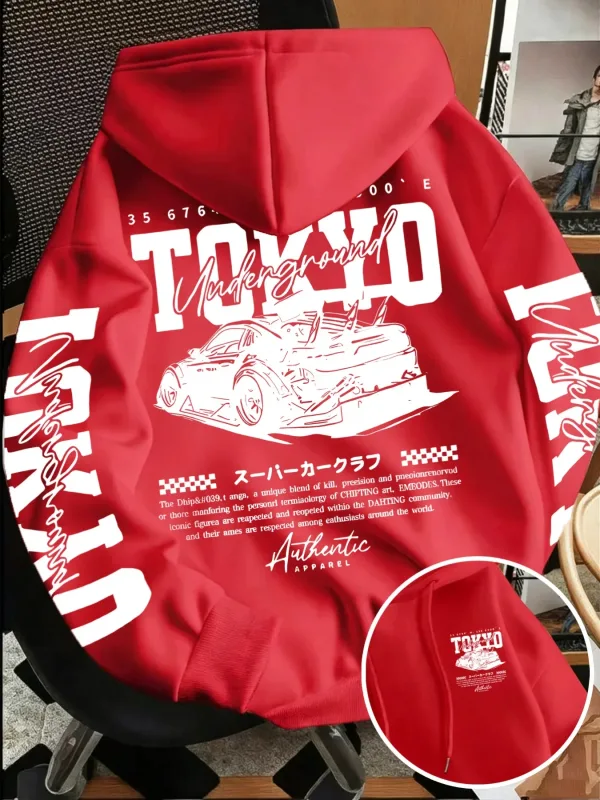 Autumn Winter New Men'S Tokyo Underground Racing Line Drawing Print Hooded Sweatshirt Japanese Street Trendy Top — image 8