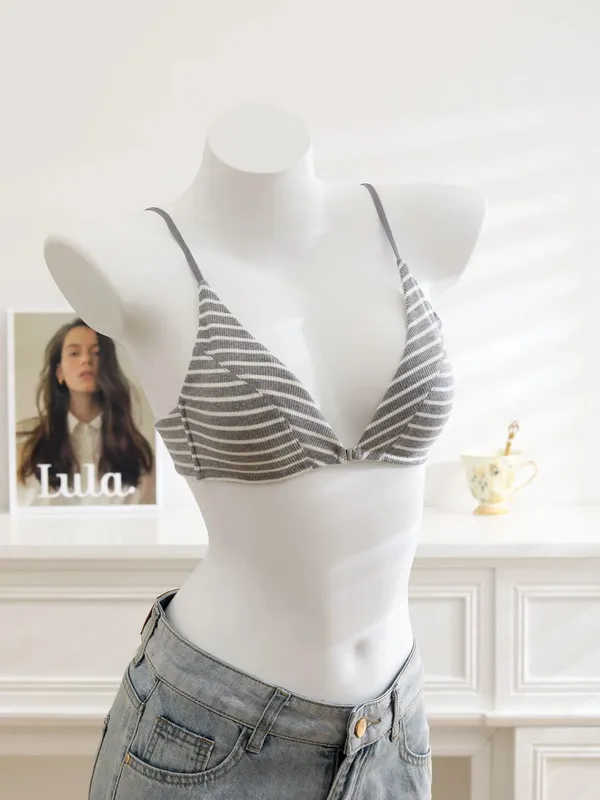 Women Front Closure Bra Set Summer Thin Light Cotton French Triangle Cup Backless Beauty Back Lingerie Suit For Small Chest S-XL
