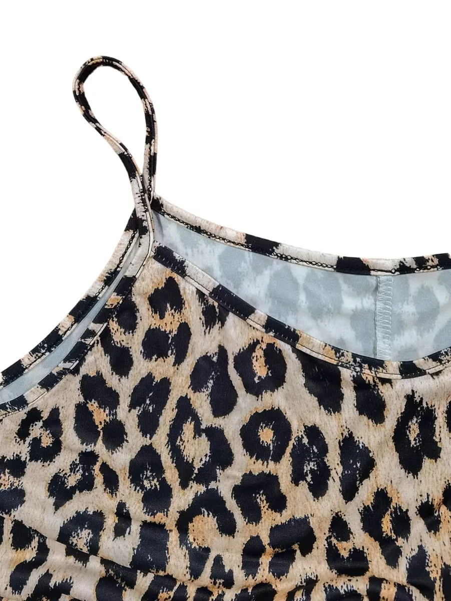 Plus Size Leopard Print Spaghetti Strap Maxi Dress Casual Beach & Vacation Wear Trend Summer Fashion for Women