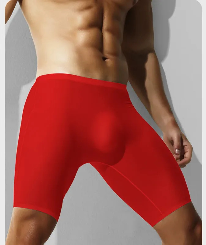 Mens Underwear Boxers Shorts Hombre Seamless Panties Man Solid Slim Ice Silk Pouch Long Leg Underpants L-6XL Cueca Calzoncillo