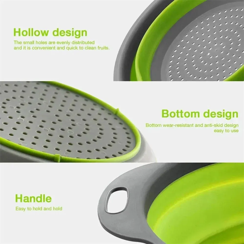 2PCS Silicone Folding Drainer Basket Fruit Vegetable Foldable Colander Kitchen Strainer for Food Pasta Kitchenware Drain Device