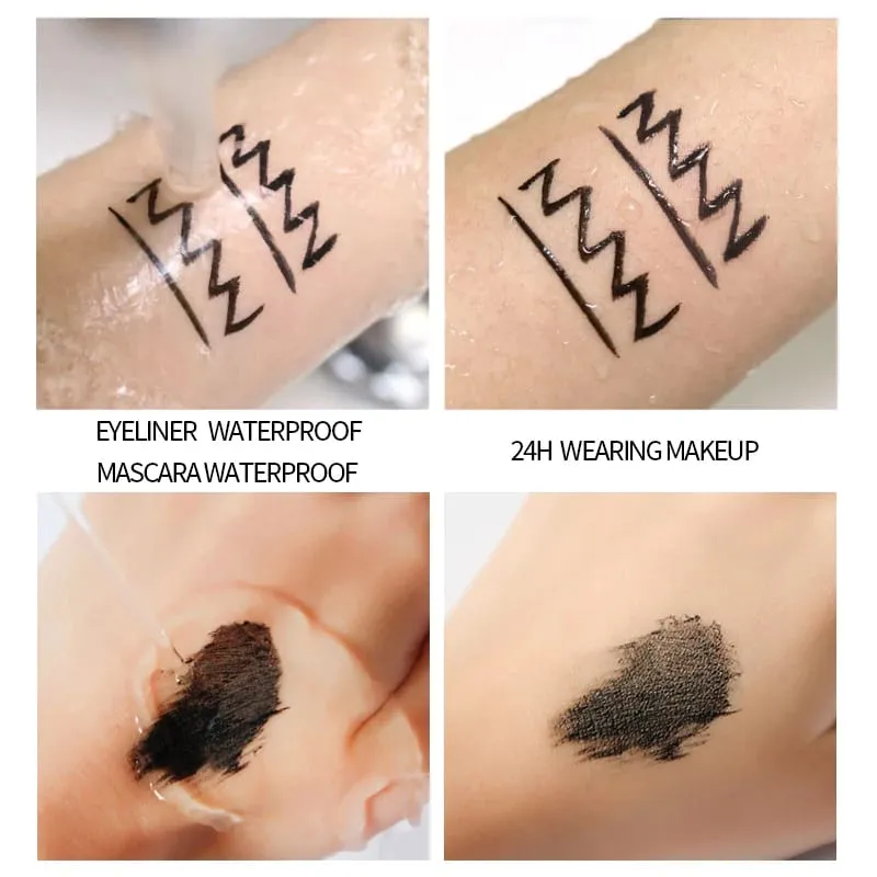 2Pcs 4D Mascara + Liquid Eyeliner Set Waterproof Sweat-Proof Smudge-Proof Lengthening Thickening Curling Long Lasting Eye Make
