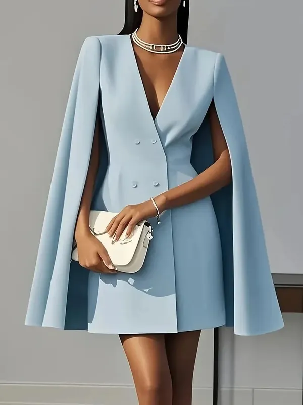 Autumn commuting double-breasted shawl cloak solid colour suit dress women's clothing