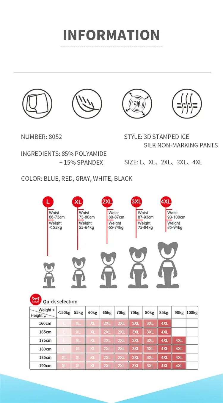 MiiOW 3Pcs Sexy Seamless Boxer Men UnderwearA Graphene Men Boxer Antibacterial Ice Silk Man Underwear Male Boxers MR8052