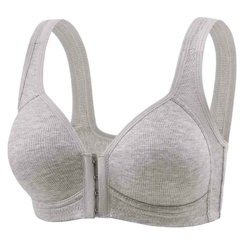 Women's Bra Wire-Free Front Closure Solid Color Full Coverage Fixed Cups Women Seamless Large Size Comfort Underwear