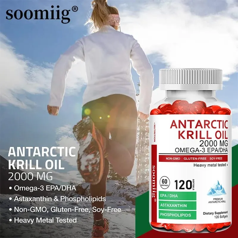 Antarctic Krill Oil 0000 mg + Astaxanthin Contains Omega-3 EPA DHA Supports Heart Brain Health Balances Blood Sugar