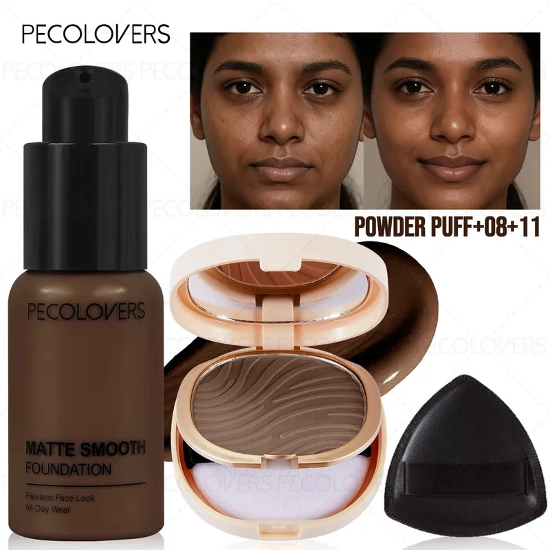 3pcs/Set Foundation Loose Powder Triangle Makeup Kit Full Coverage Liquid Foundation Waterproof Long-Lasting Base Makeup