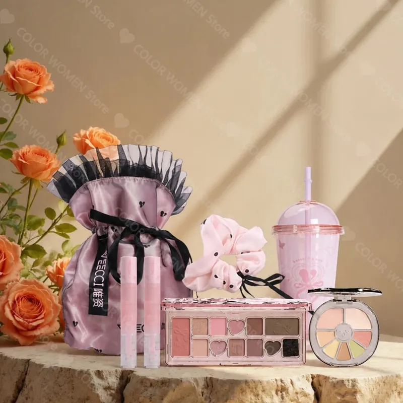 Sweet and Spicy Girl Ribbon Series Gift Box Eyeshadow Disc Lip Glaze Powder Four-Color Grooming Makeup