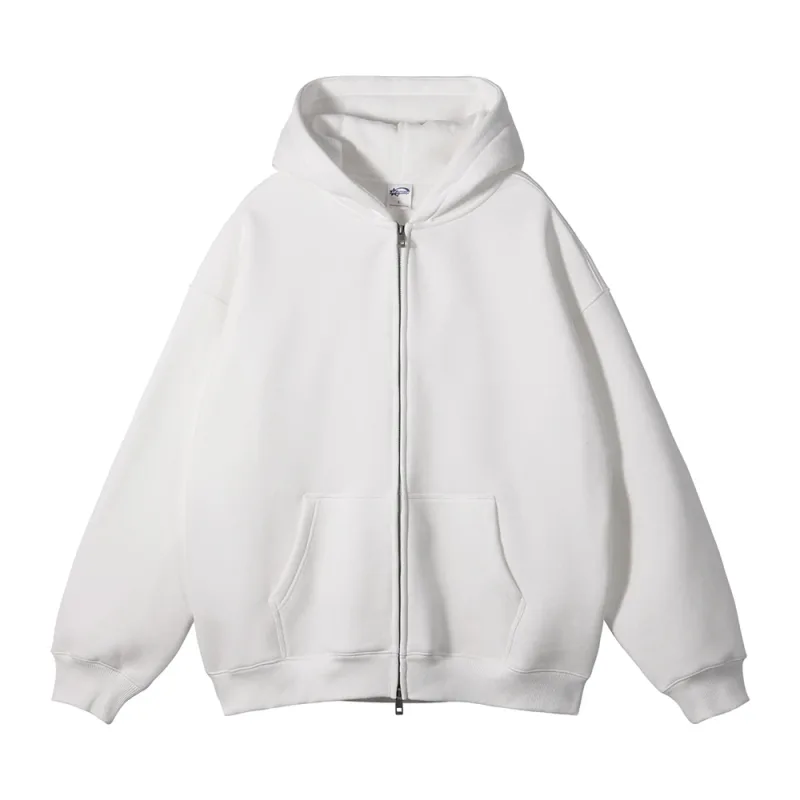 New Men Double Headed Zipper Fleece Hoodies Unisex Loose Basic Solid Warm Hooded Sweatshirts Coats For Winter HY0633