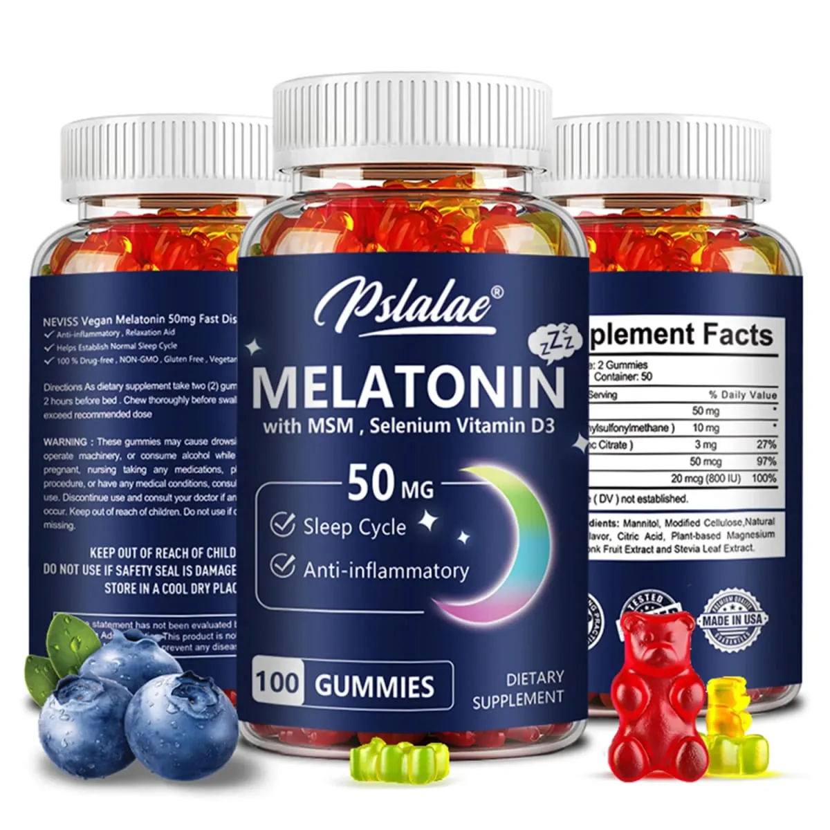 Melatonin Gummies 50mg - Sleep Support Stress Relief Improved Sleep Quality Boosted Energy Production Increased Vitality
