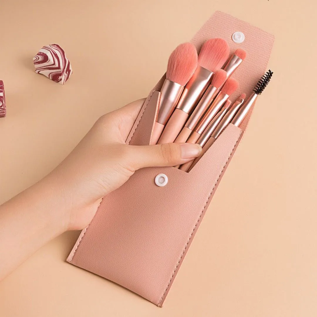 Mini Makeup Børster Sæt Blødt Syntetisk Børste Bærbart Kosmetisk Børstesæt med Opbevaringspose til Blush Eyeshadow Face Makeup