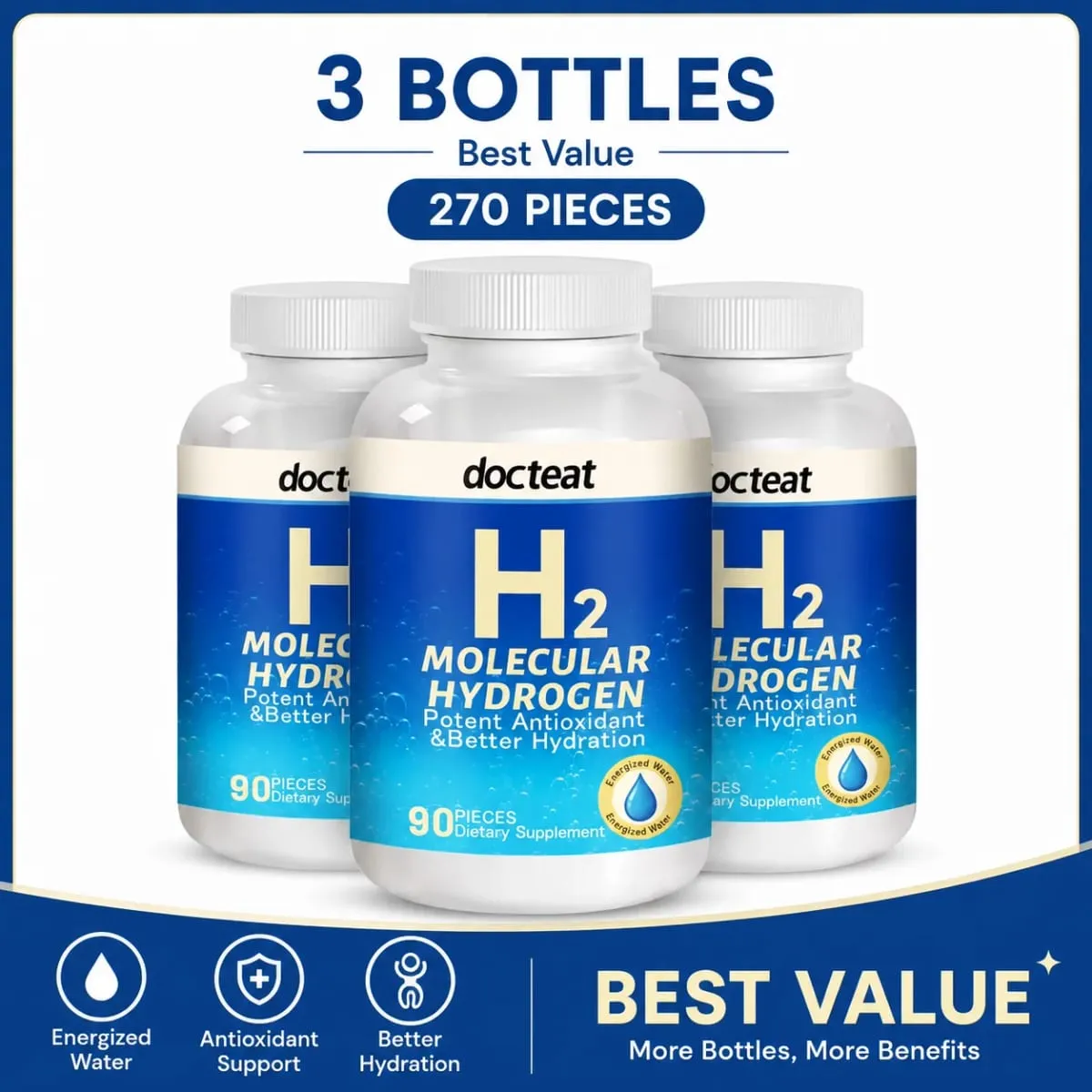 90st H2 molekylärt vätevattentabletter med magnesium 160mg brusdryckstillskott för vätsketillskott för resor och hem