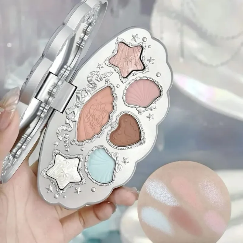 Flowerknows Shell Jewelry Gift Set Makeup Kit Full Professional Lip Gloss Highlighter Blush Baked Powder 10pcs Kits