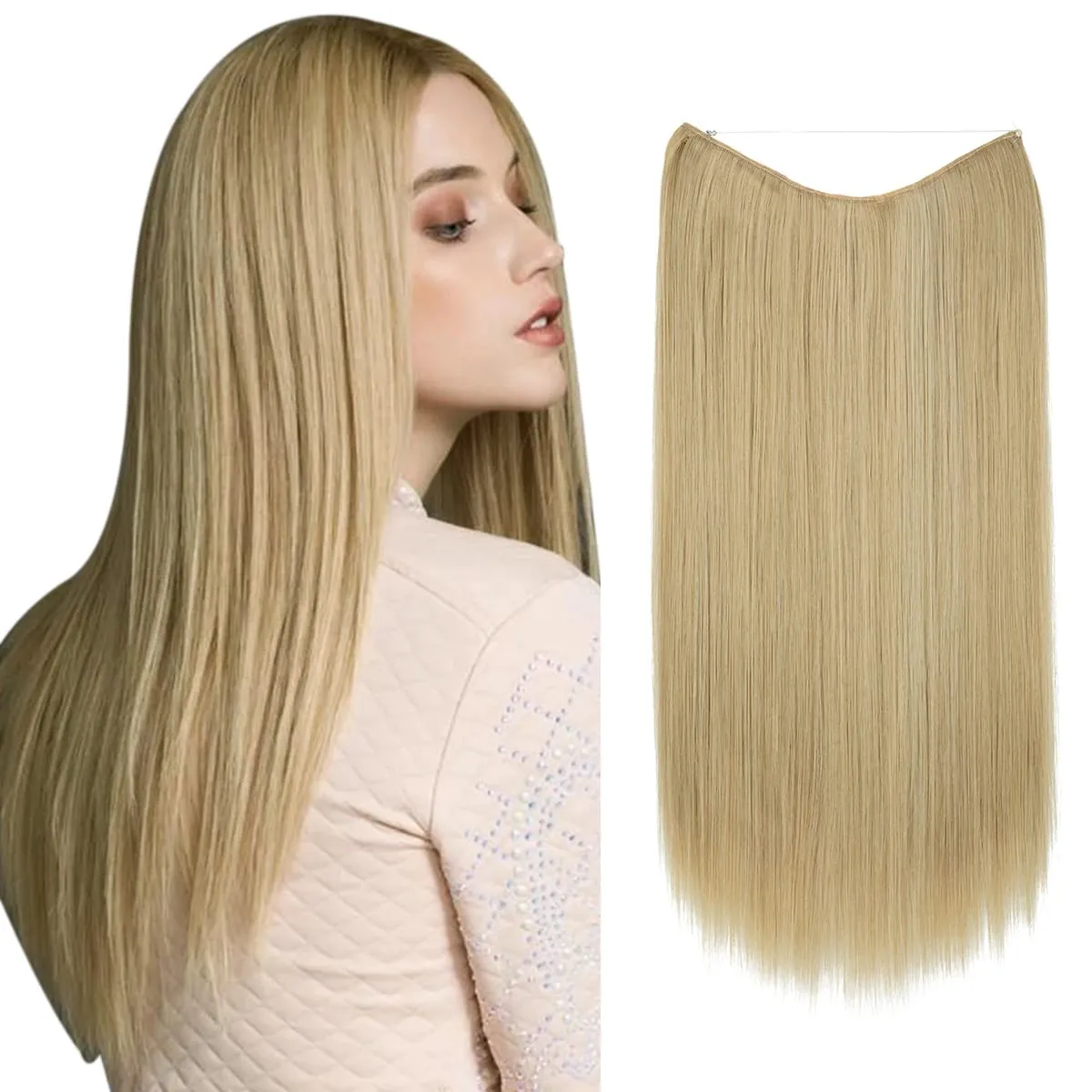 Premium Heat Resistant Synthetic Invisible Wire Hair Extensions With Clips Hairpieces Long Natural Straight Fake Hair For Woman
