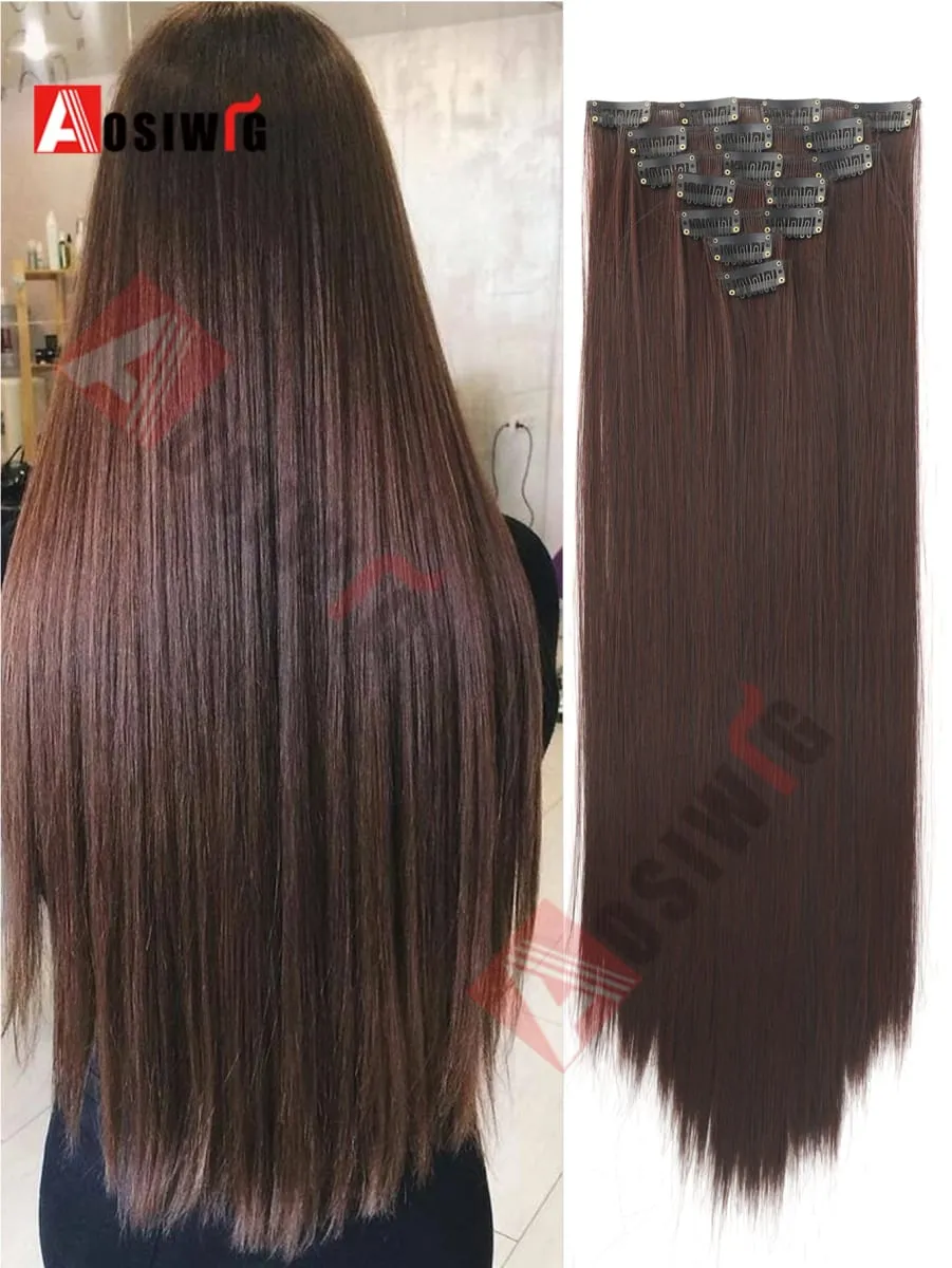 18-32Inch 16 Clips in Hair Extensions Long Straight Hairstyle Synthetic Blonde Black Hairpieces Heat Resistant False Hair Daily
