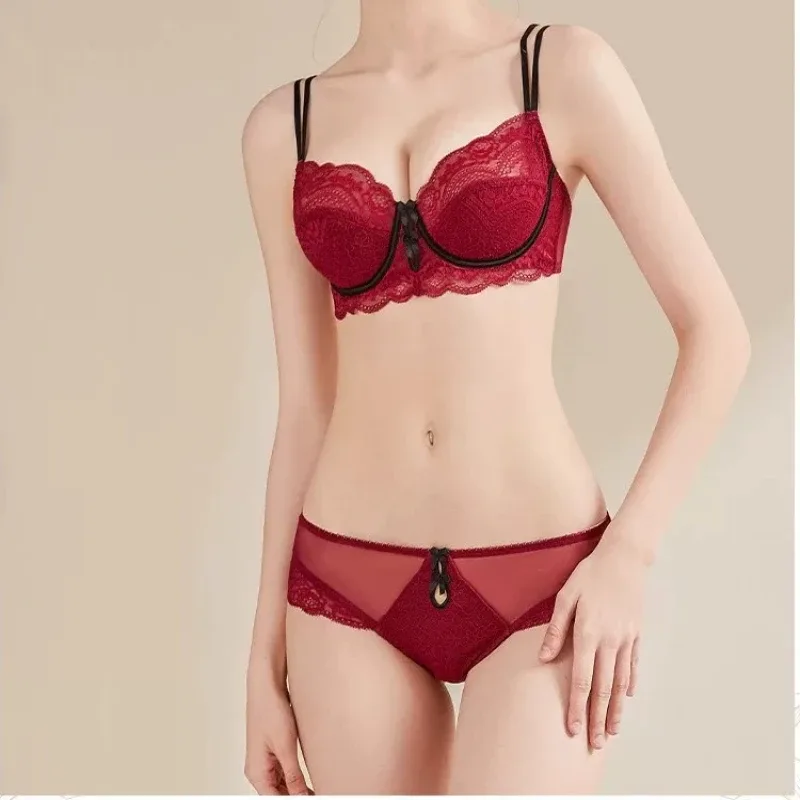 Trendy Lace Minimizer Lingerie Set DE Cup Large Bust Large Size Thin Cup Underwire Anti Sagging Comfy No Show Women Underwear