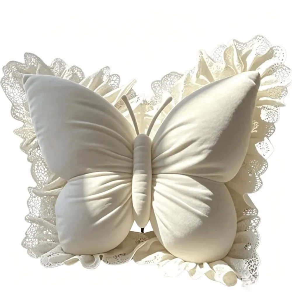 Decorative Cushion Velvet Butterfly Plush Pillow Lace Trim Plush Bow Plush Cushion Soft Cute Bow Throw Pillow Office