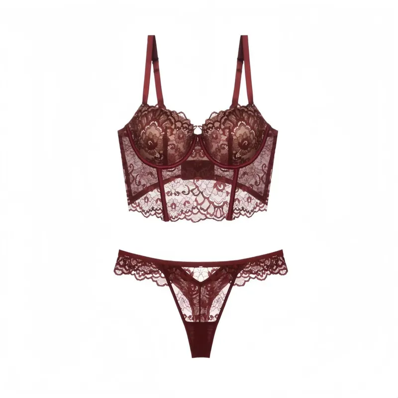 Women French Lace Fishbone Bra Soft Underwire 3/4 Cup Push‑Up Anti Sag Lingerie Slim Side Boob Control Sexy Ladies Underwear