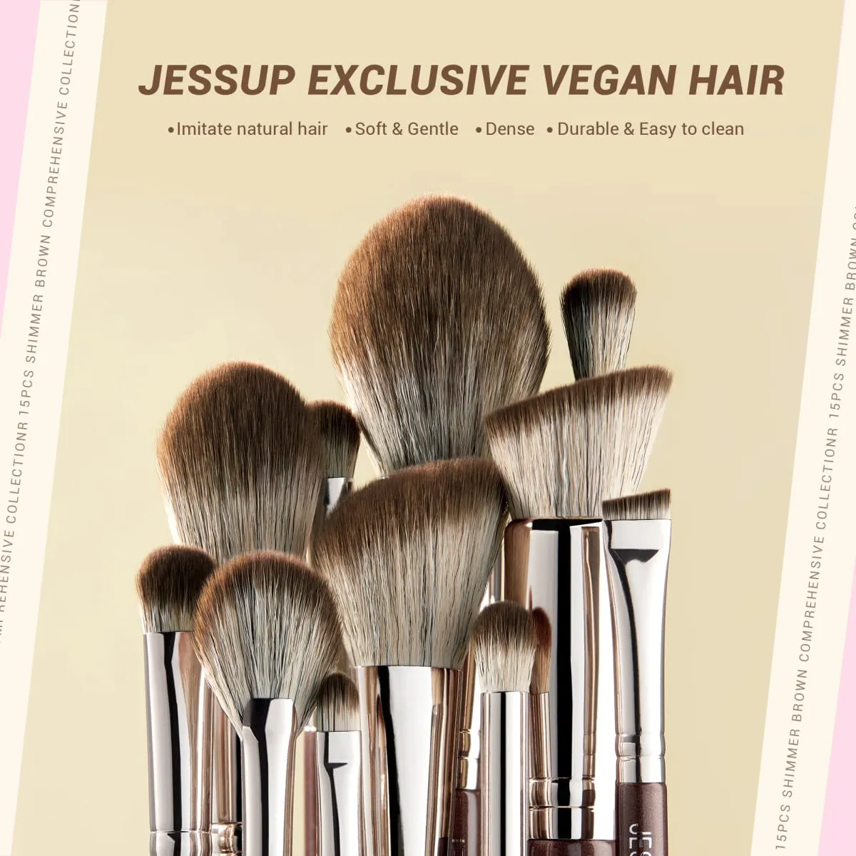 Jessup Makeup Brushes Set 15pcs Brown Make up Brushes Vegan Foundation Blender Concealer Powder Eyeshadow Highlighter Brush T498