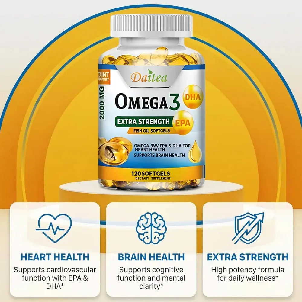 Omega 3 Fish Oil 2000mg Softgels with EPA & DHA Supports Heart Brain Joint & Eye Health Boosts Nerve Function & Immunity