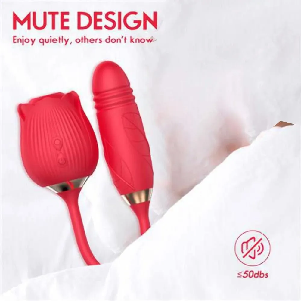 Powerful Rose Sucking Thrusting Vibrator Clitoral Nipple Stimulator G-Spot Massager Rechargeable Sex Toy for Women Couples