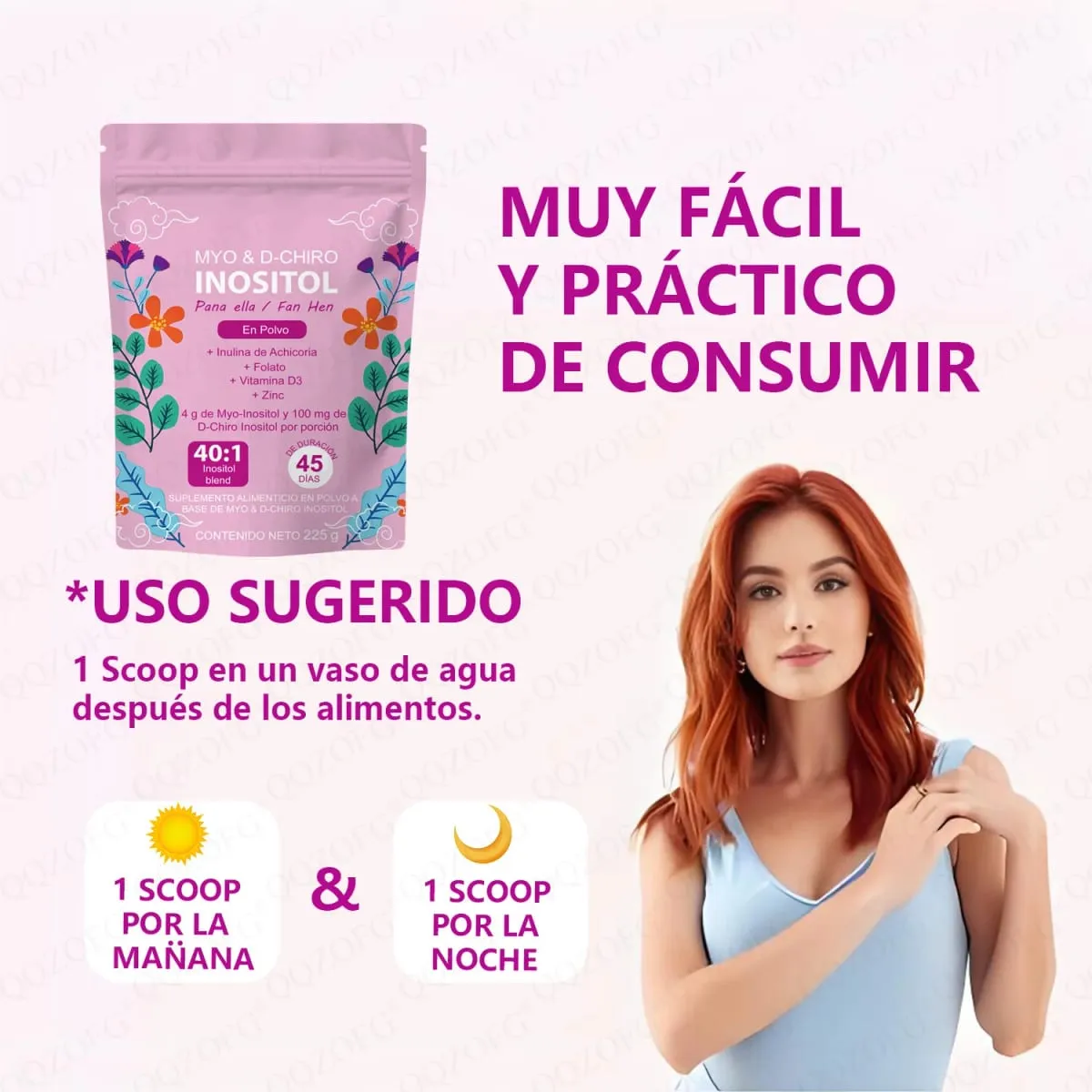 40:1 Mix Myo & D-Chiro Inositol Powder Contain Folate Vitamin D3 and Zinc Supporting Women's Daily Health Dietary Supplement