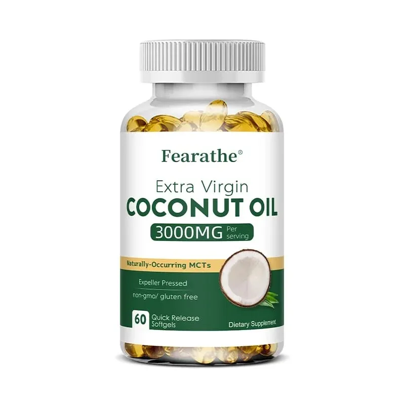 Extra Virgin Coconut Oil 3000mg 30/60/120 Softgels Expeller Pressed Supplement Support for Hair Nails & Skin Health Non-GMO