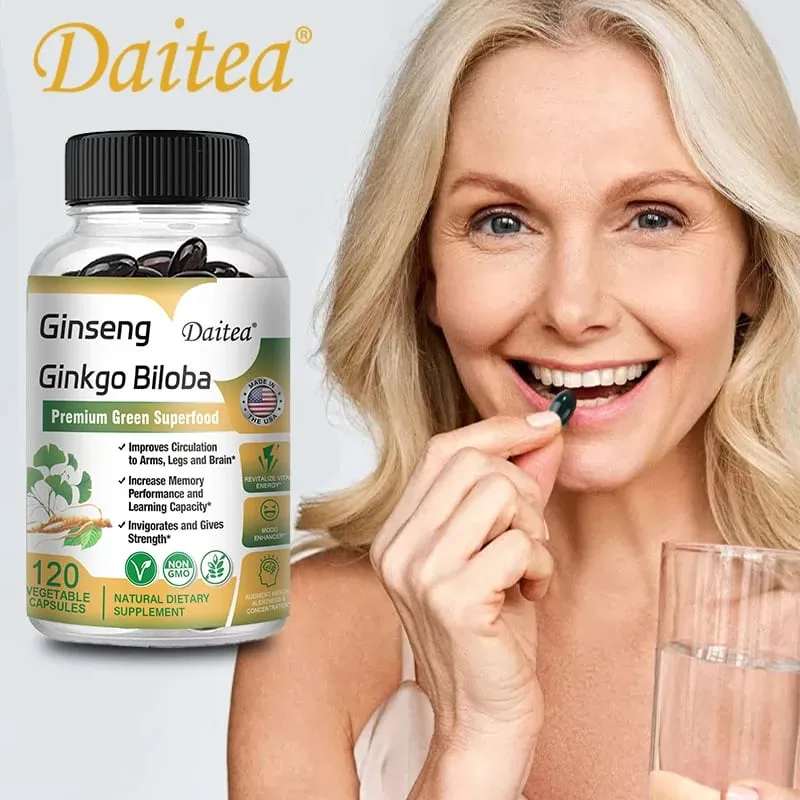 Ginseng Premium + Ginkgo - Nootropic Brain Supplement Memori & Kepekatan Peredaran & Tenaga 120 Kapsul