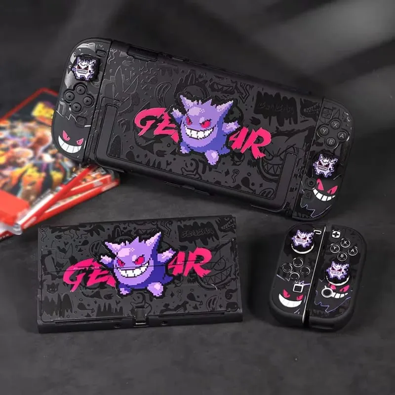Anime Pokemon Gengar Holder Case For Nitendo Switch 2 Cartoon Removable Handle Holder Protective Cover Grip Cap Game Accessories — image 1