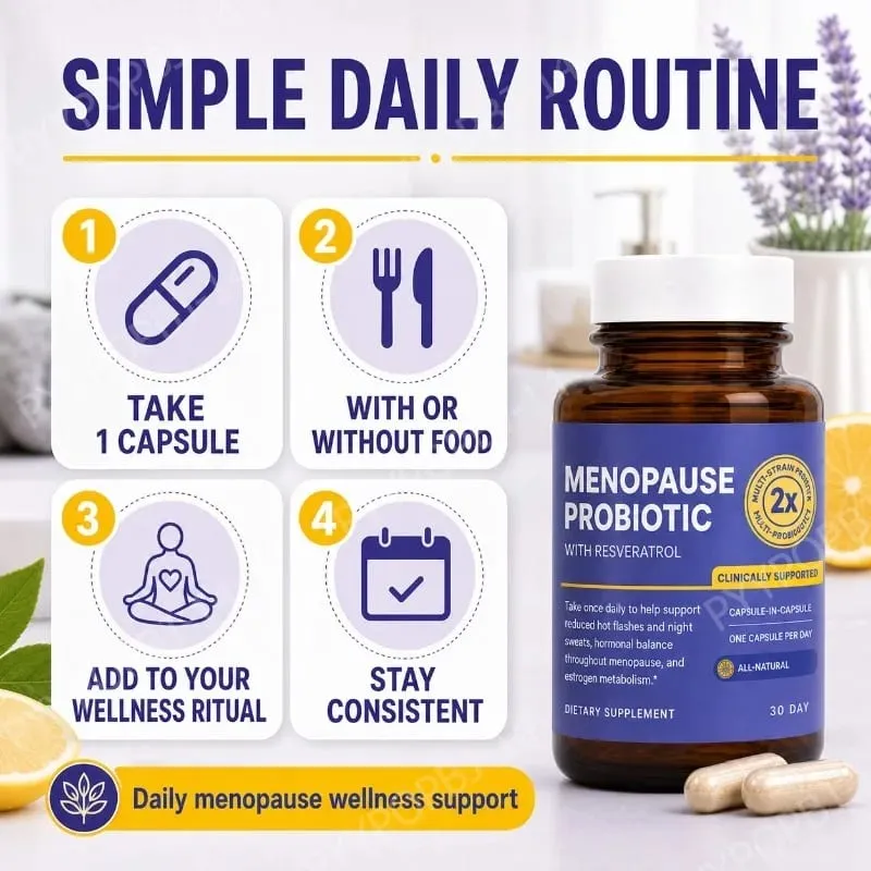 Menopause Probiotics for Women Hormonal Balance Hot Flashes Night Sweats Gut Health Resveratrol & Omega 30 Capsules