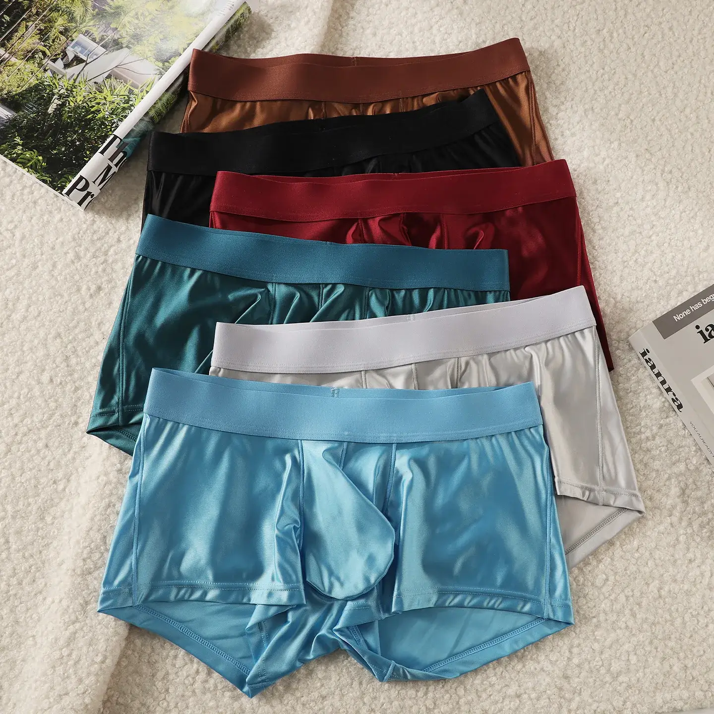 Mens Underwear Boxer Shorts Man Solid Slim Nylon Panties Cueca Middle Waist JJ Pouch Underpants Male Boxers Ropa Plus Size M-XXL