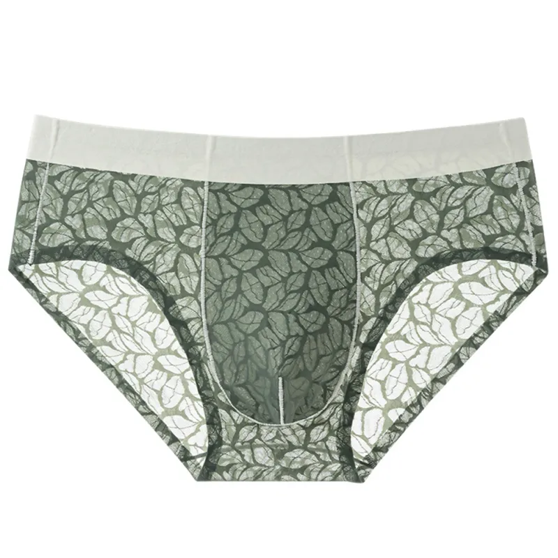 Männer Eis Seide Ultra-dünne Kurze Unterwäsche Nahtlose Spitze Jacquard Atmungsaktive Höschen 3D Ausbuchtung Beutel Transparent Mesh Dessous