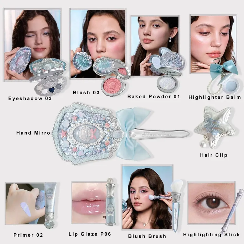Flower Knows SShell pearls Set Eyeshadow Lip Gloss Blush Ocean Theme Cosmetic Kit
