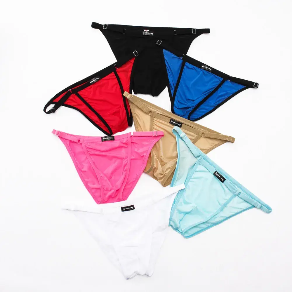 Adjustable Men's Sexy Brief Underwear Ice Silk Thin Transparent Comfort Quick Drying Mankini Gays U Convex Pouch High Fork Tanga